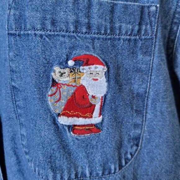Vintage Denim Button-Up Shirt with Embroidered Santa Sz XL - Picture 10 of 11